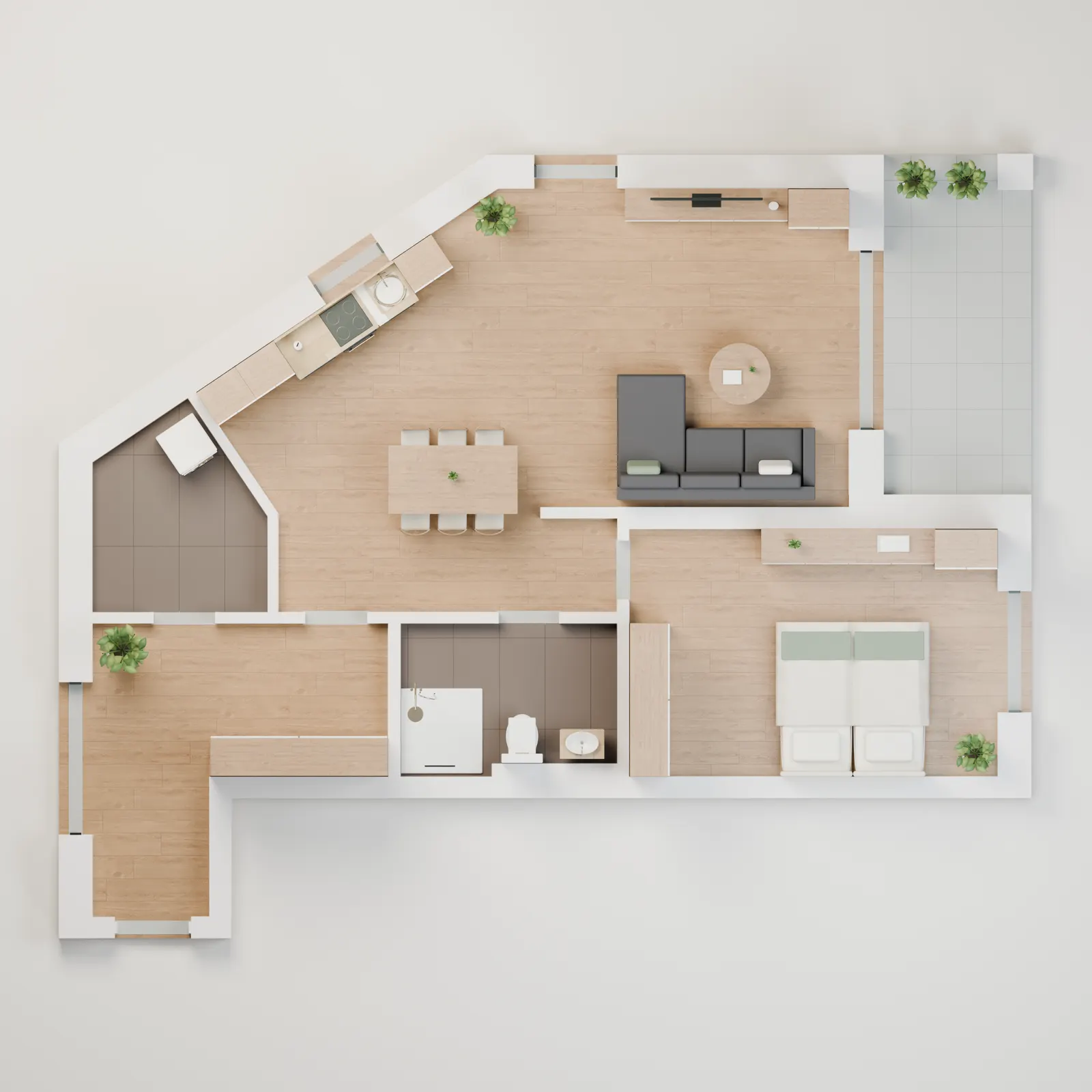3D-Draufsicht Wohnung 1