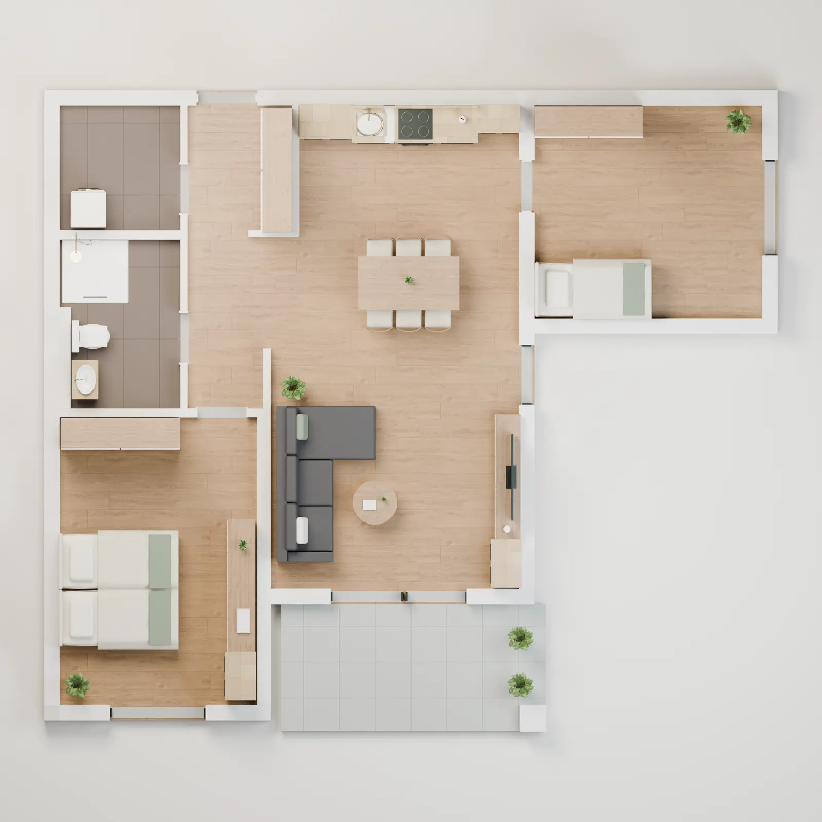 3D-Draufsicht Wohnung 3