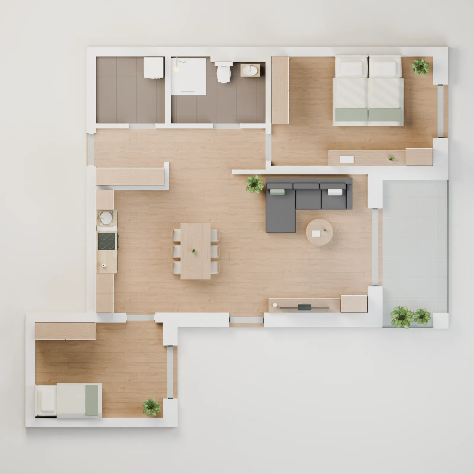 3D-Draufsicht Wohnung 6