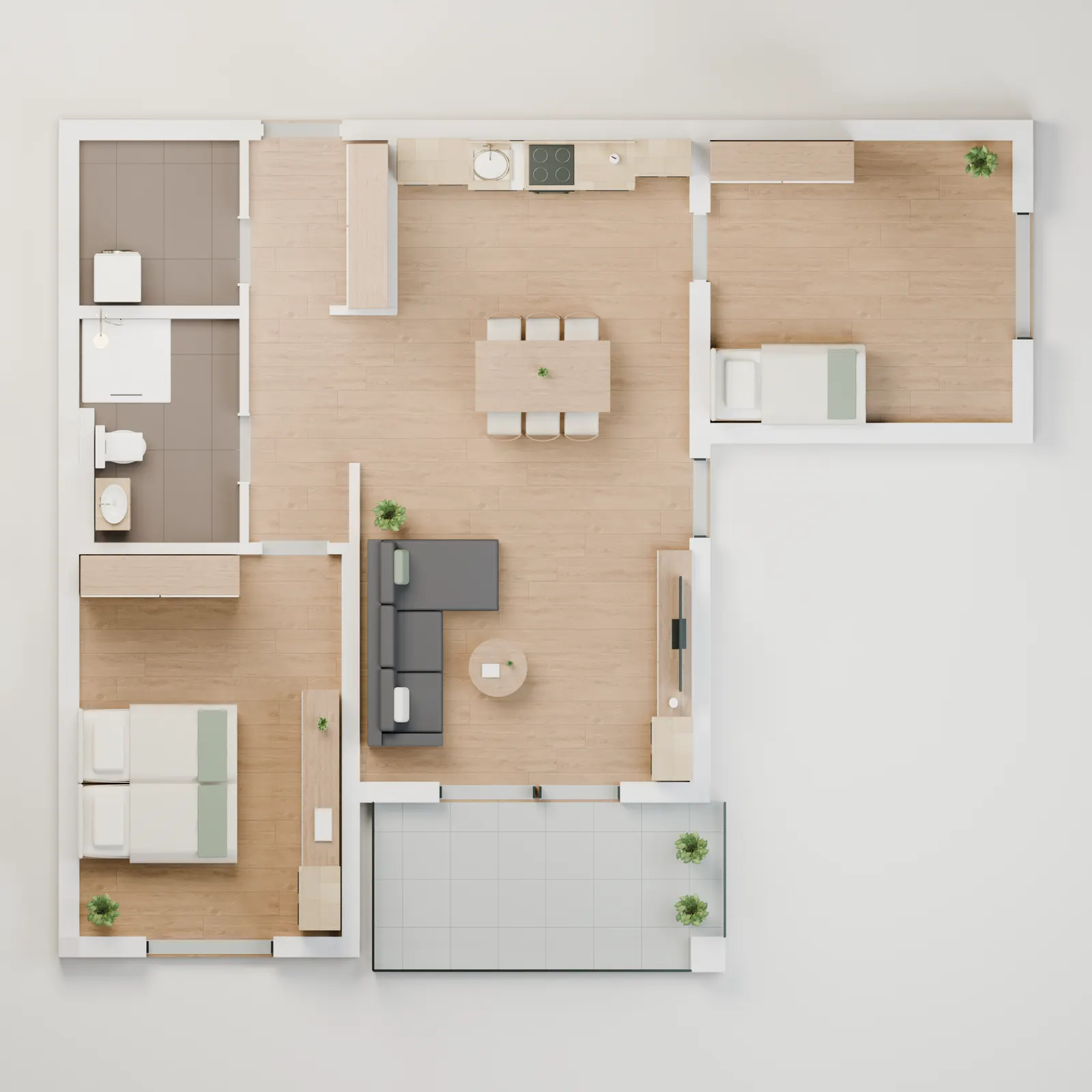 3D-Draufsicht Wohnung 7