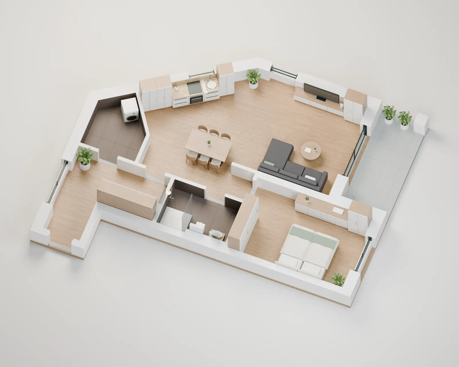 3D-Raumblick Wohnung 1, Visualisierung nach Originalplan