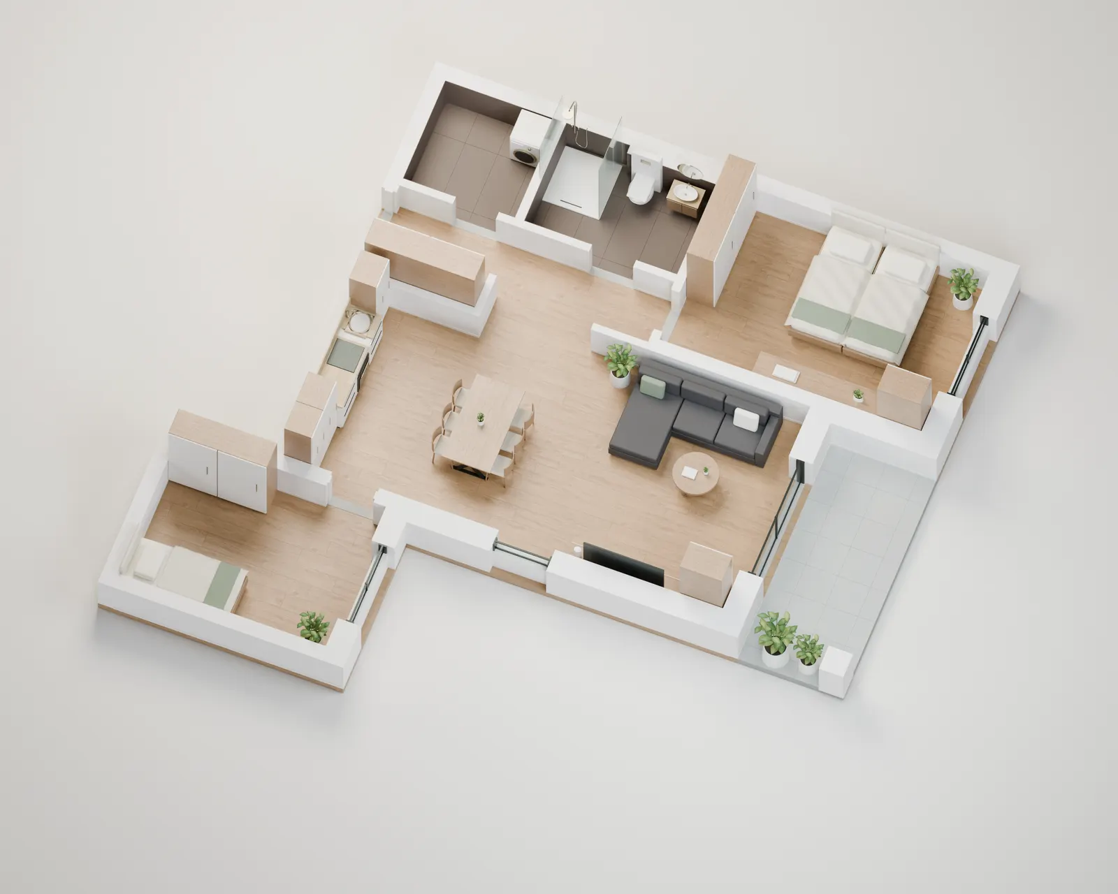 3D-Raumblick Wohnung 2, Visualisierung nach Originalplan