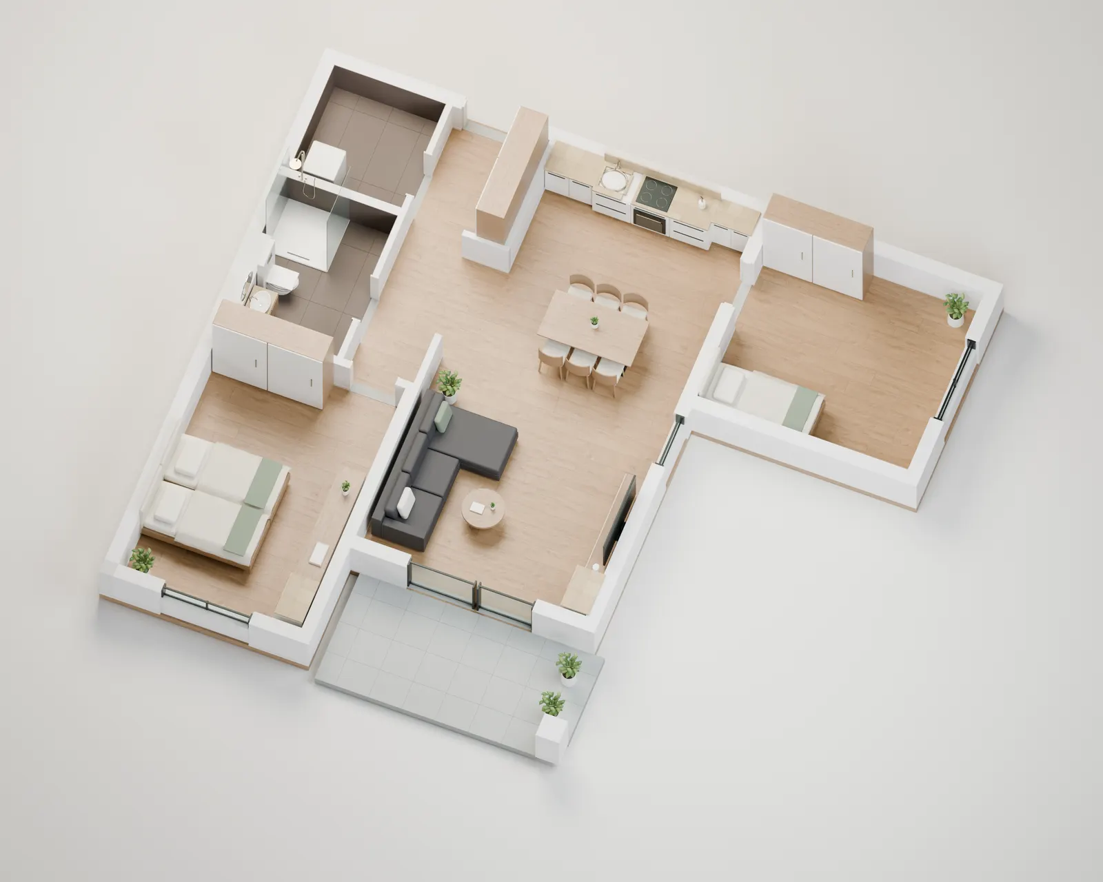 3D-Raumblick Wohnung 3, Visualisierung nach Originalplan