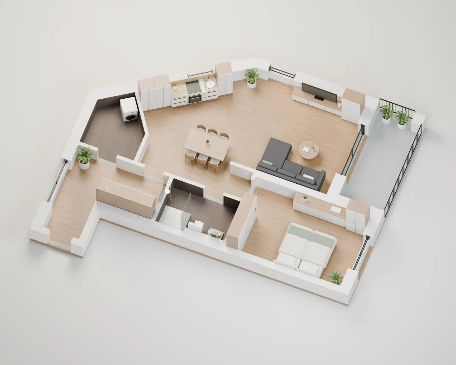 3D-Raumblick Wohnung 5, Visualisierung nach Originalplan