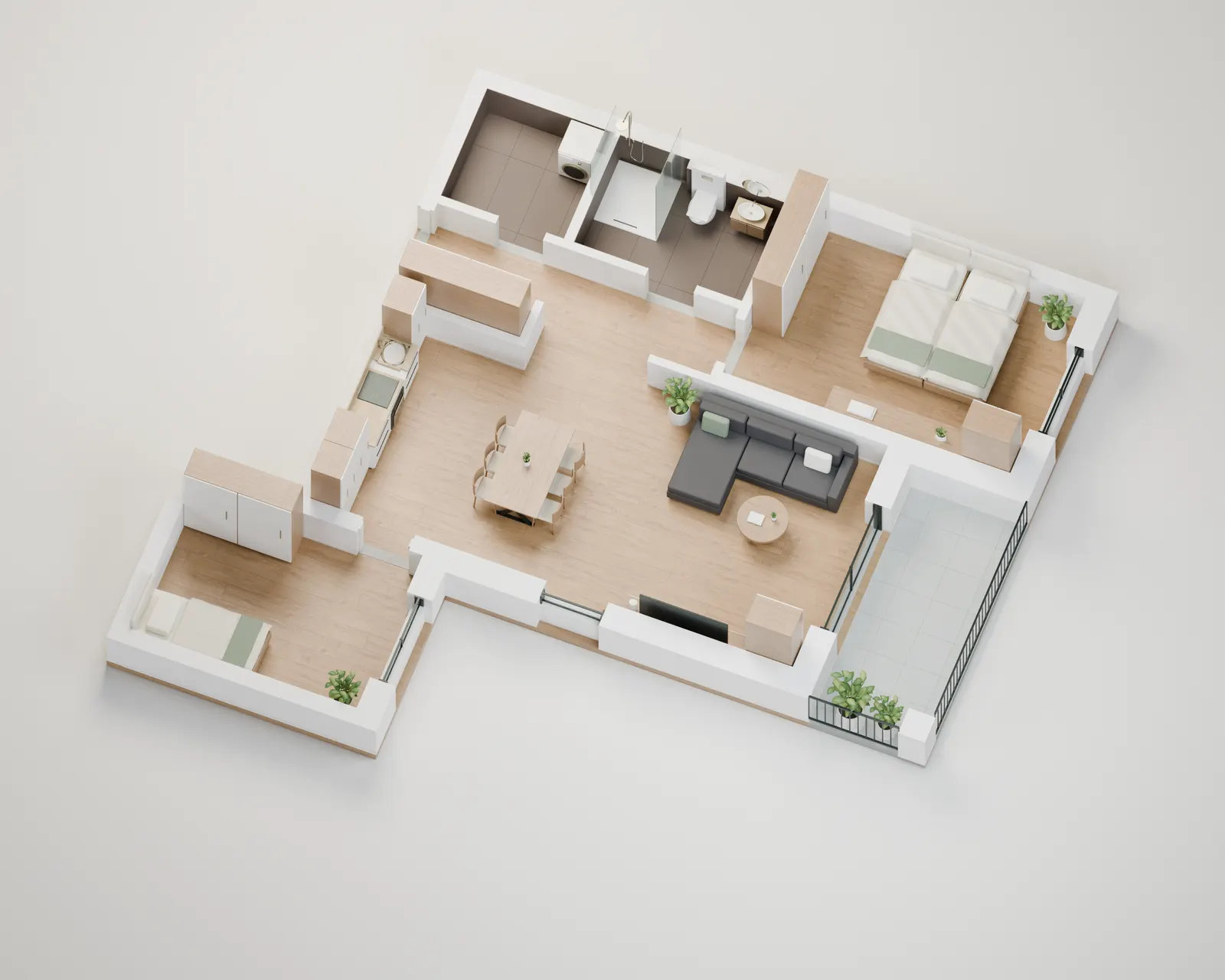 3D-Raumblick Wohnung 6, Visualisierung nach Originalplan