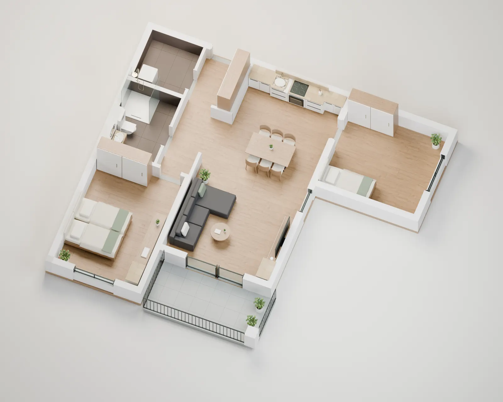 3D-Raumblick Wohnung 7, Visualisierung nach Originalplan
