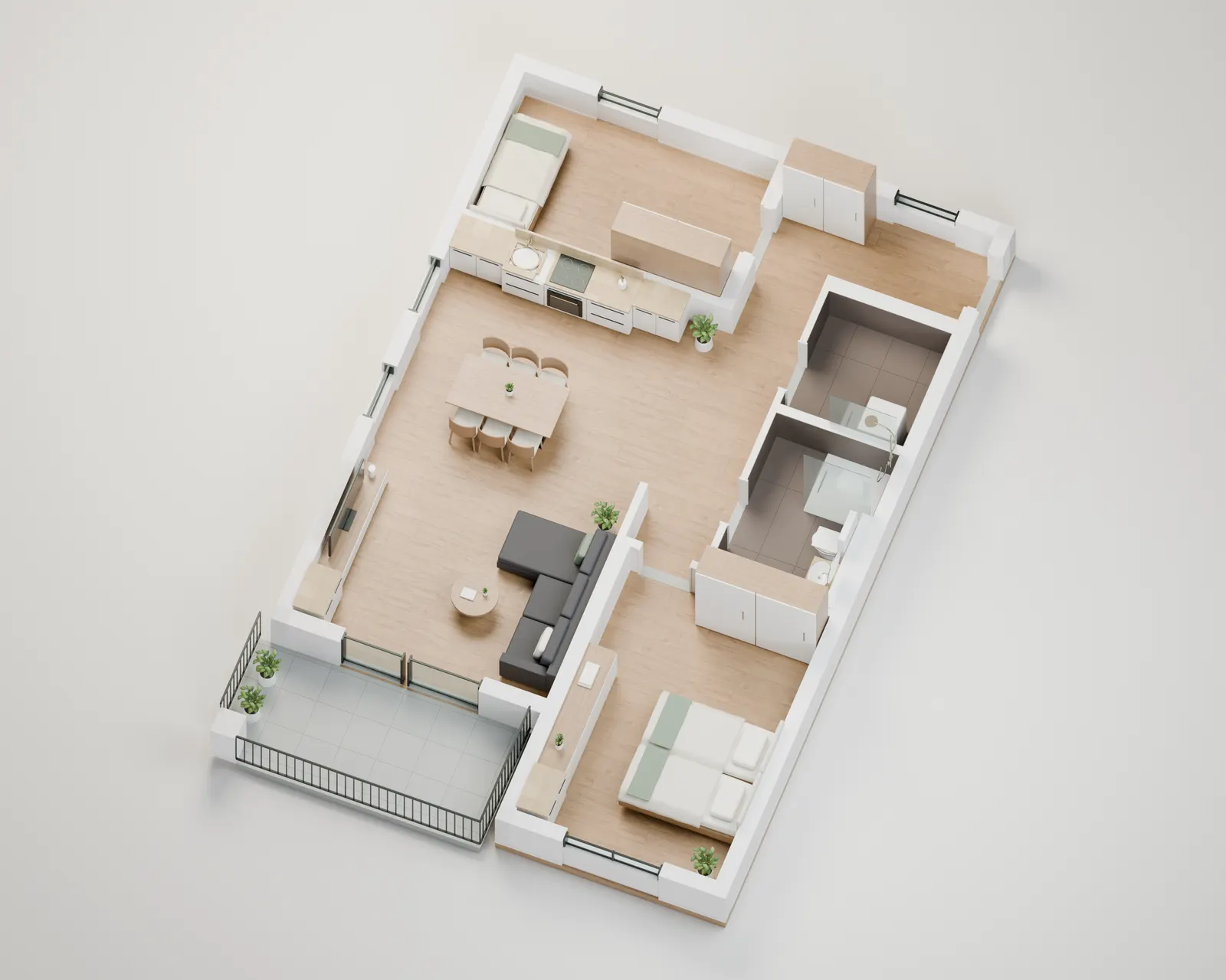 3D-Raumblick Wohnung 8, Visualisierung nach Originalplan