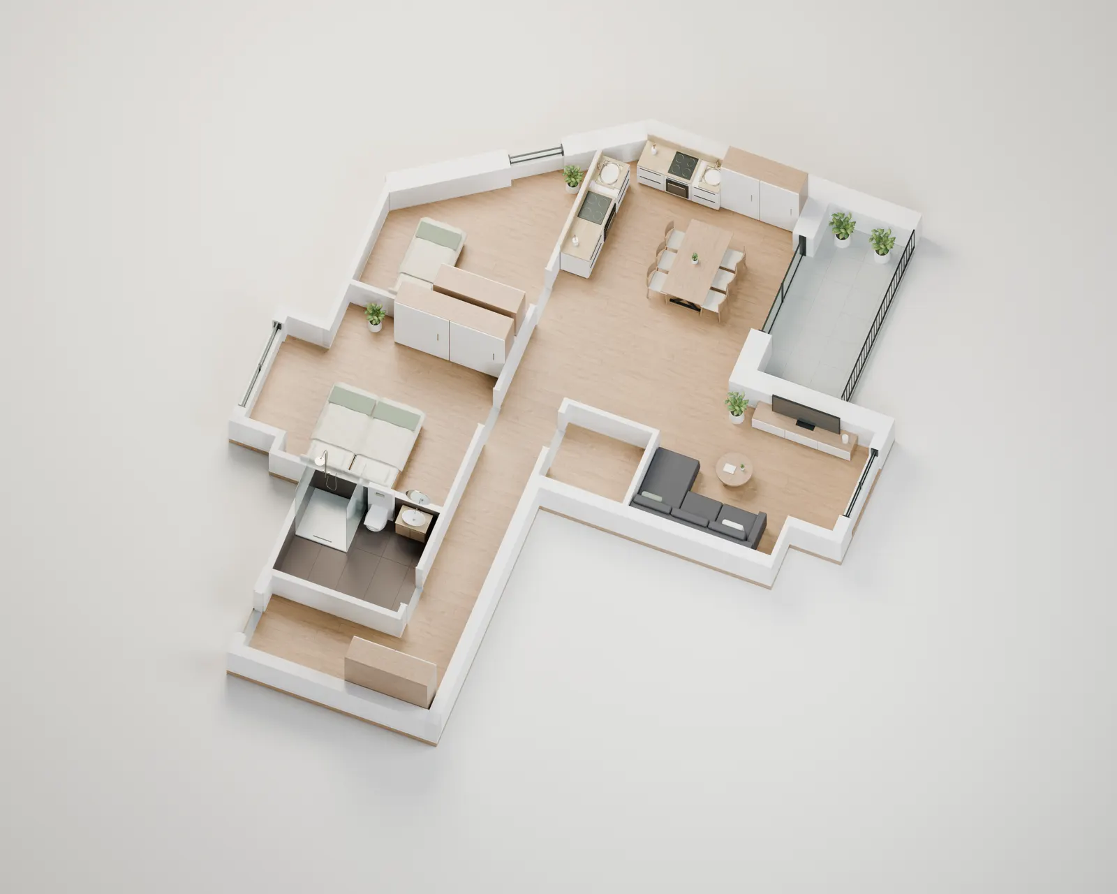 3D-Raumblick Wohnung 9, Visualisierung nach Originalplan